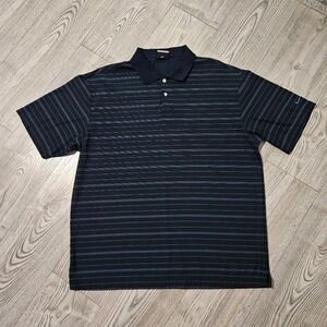 Nike Golf Fit Dry Polo Shirt - Navy Blue With Thin Light Blue Stripes - Men's XL